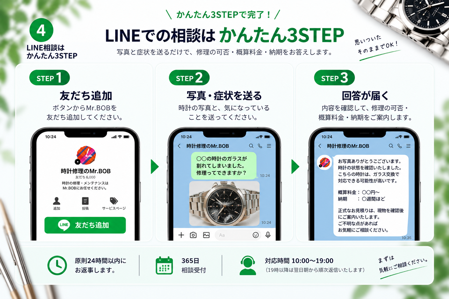 LINEで時計修理を相談する3STEP