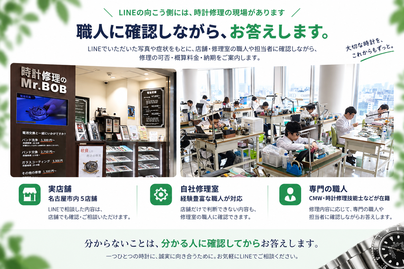 時計修理のMr.BOB LINE相談の回答体制